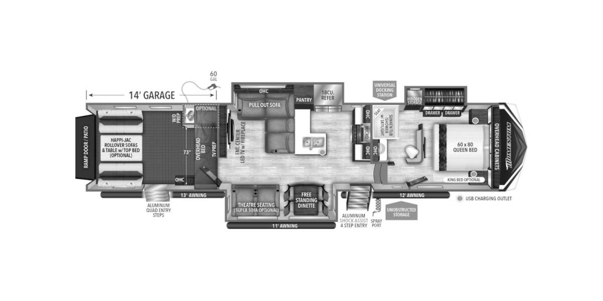 2023 Grand Design Momentum M-Class Toy Hauler 395MS Fifth Wheel at Specialty RVs of Arizona STOCK# 123652 Floor plan Layout Photo
